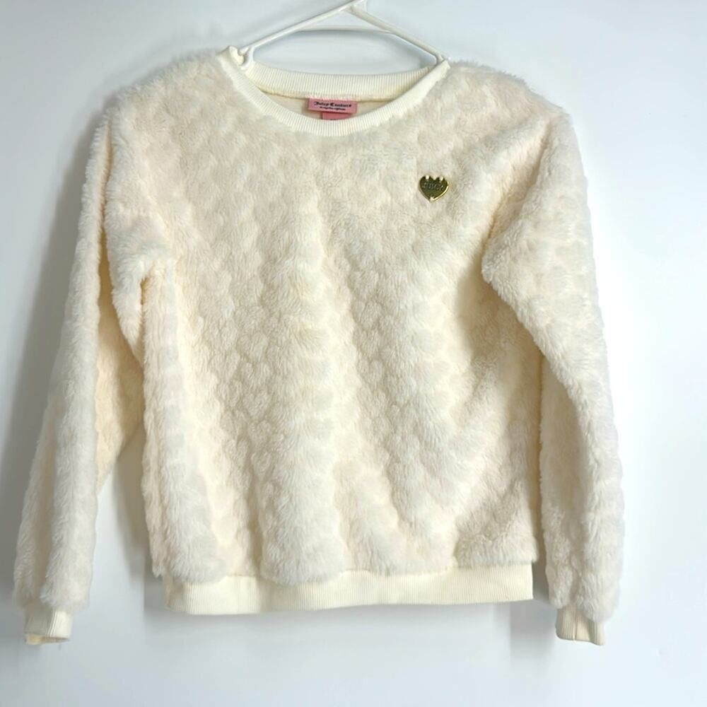 GIRLS Juicy Cozy Sherpa Top White Sweater with Heart Detail JUICY COUTURE 8/10